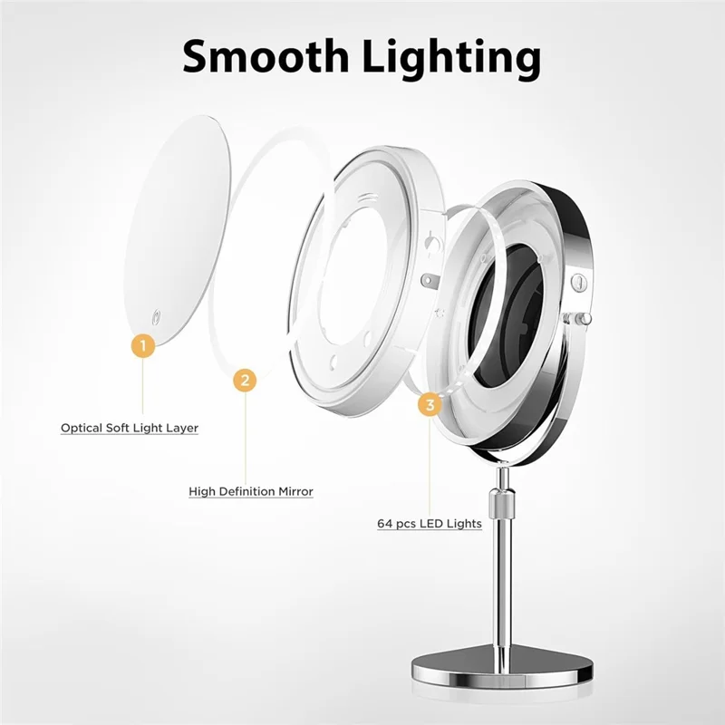 9 inch 10x Magnification Dual-Sided LED Makeup Mirror Touch Control Tabletop Vanity Mirror - Silver