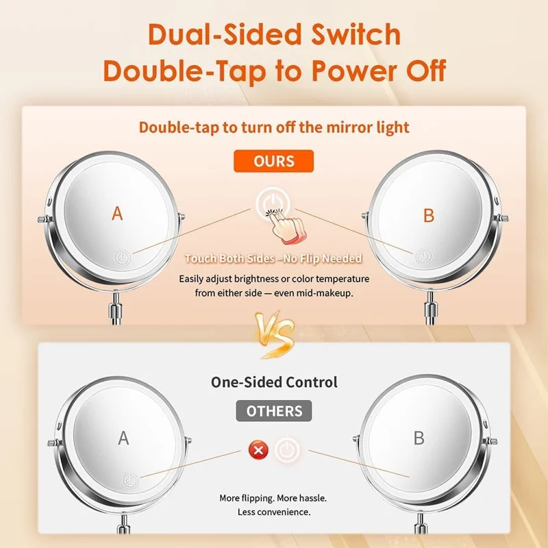 9 inch 10x Magnification Dual-Sided LED Makeup Mirror Touch Control Tabletop Vanity Mirror - Silver