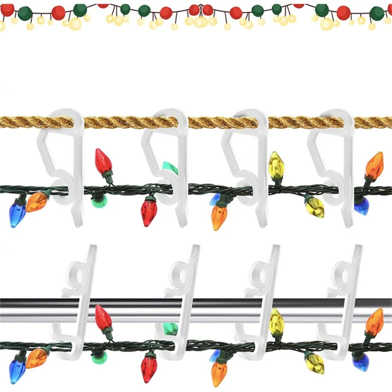 50Pcs Christmas Light Clips Weatherproof Plastic Gutter Hooks String Light Hangers for Outdoor Holiday Decor - White
