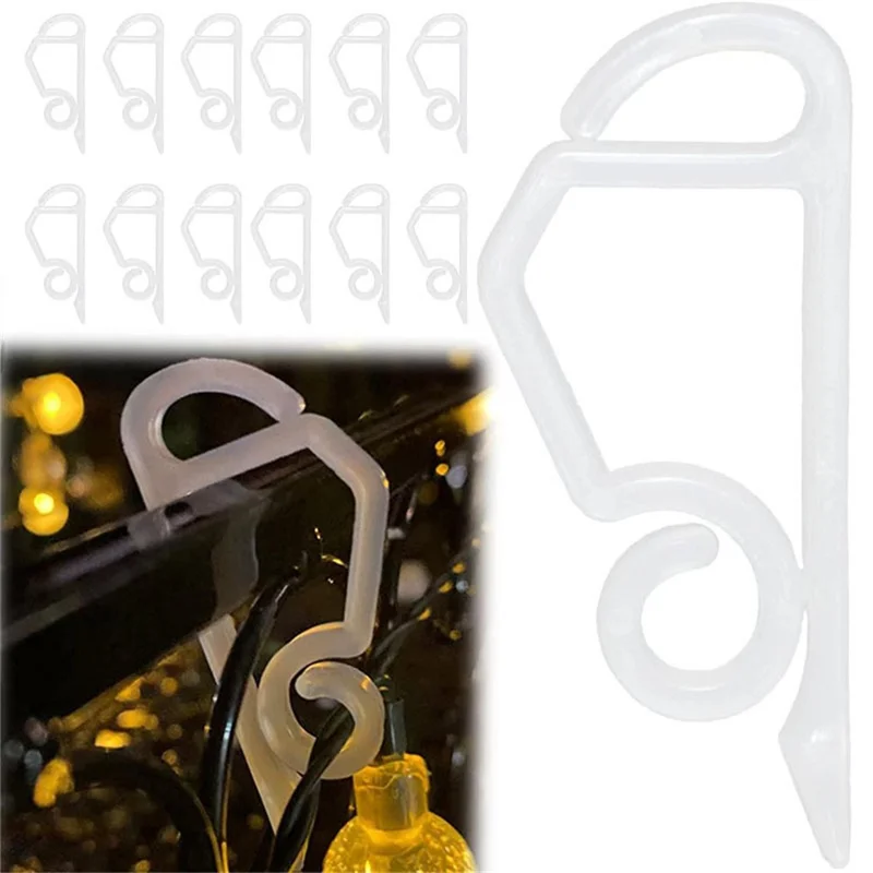 50Pcs Christmas Light Clips Weatherproof Plastic Gutter Hooks String Light Hangers for Outdoor Holiday Decor - White
