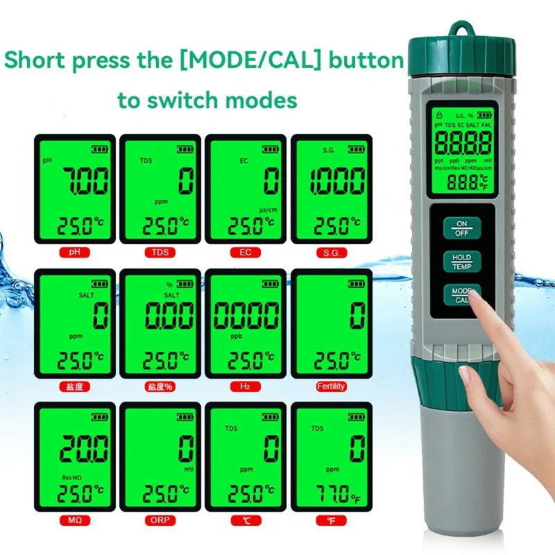 MF-X101 Water Quality Tester 10 in 1 Portable TDS EC pH Salinity Meter Pen for Home Use