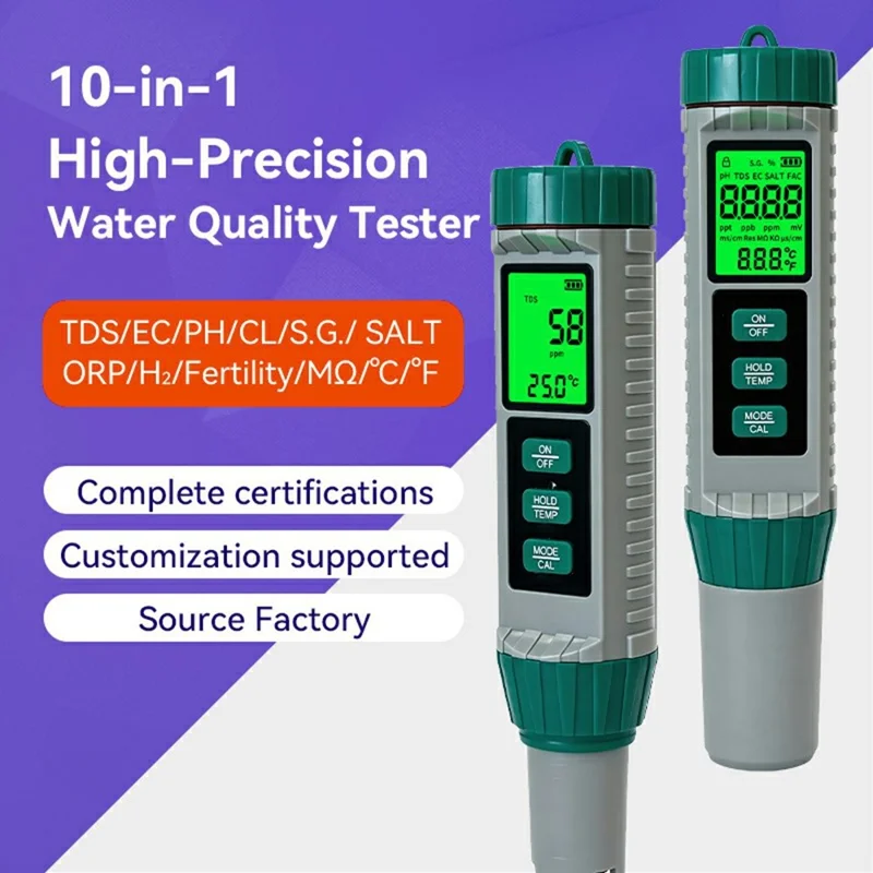 MF-X101 Water Quality Tester 10 in 1 Portable TDS EC pH Salinity Meter Pen for Home Use