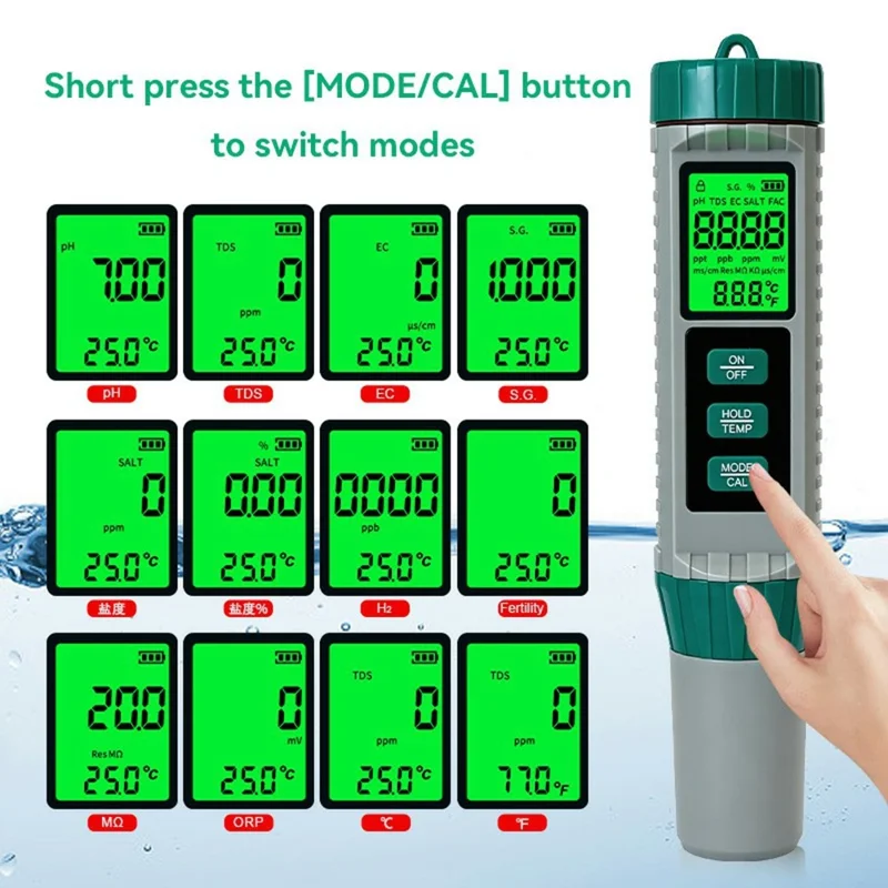 MF-X101 Water Quality Tester 10 in 1 Portable TDS EC pH Salinity Meter Pen for Home Use