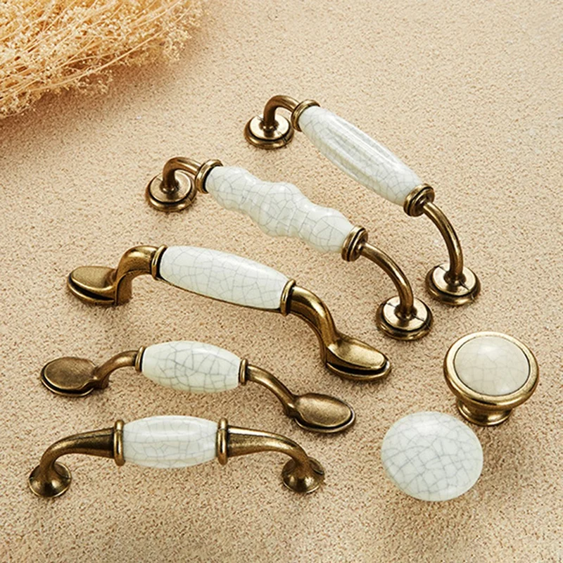 Zinc Alloy Ceramic Crack Furniture Pull Handle Cabinet Drawer Wardrobe Door Handle, 22mm Screw - Style 5001-128