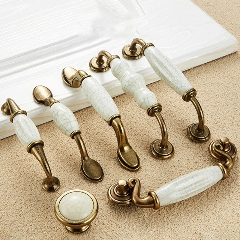 Zinc Alloy Ceramic Crack Furniture Pull Handle Cabinet Drawer Wardrobe Door Handle, 22mm Screw - Style 5001-128