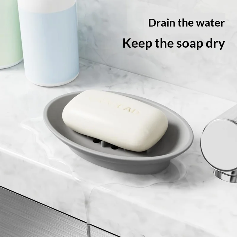 Silicone Soap Dish Non-Slip Easy Clean Drainage Soap Holder for Bathroom Kitchen - Grey