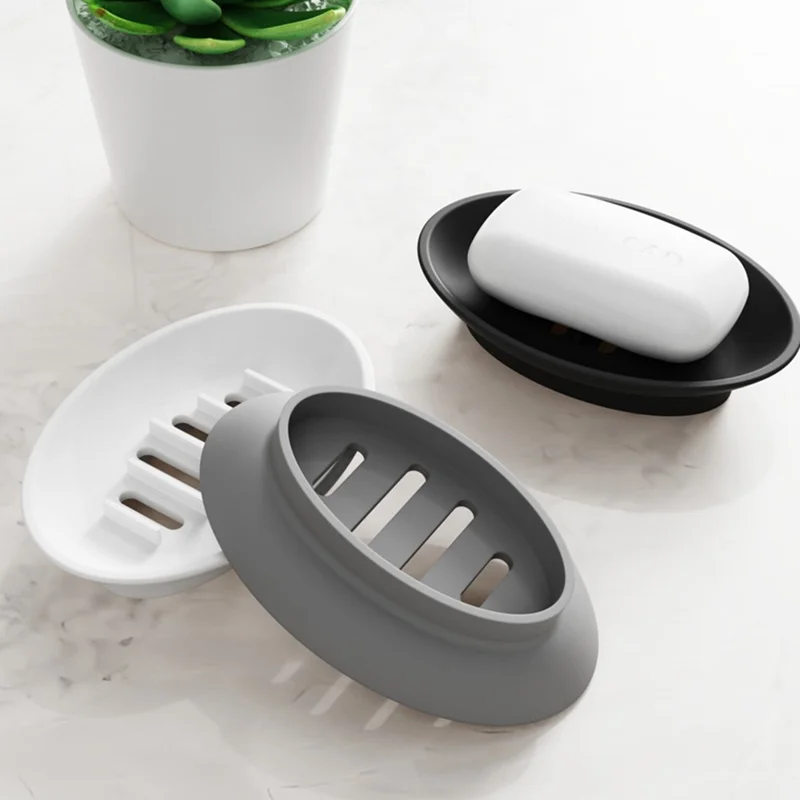 Silicone Soap Dish Non-Slip Easy Clean Drainage Soap Holder for Bathroom Kitchen - Grey