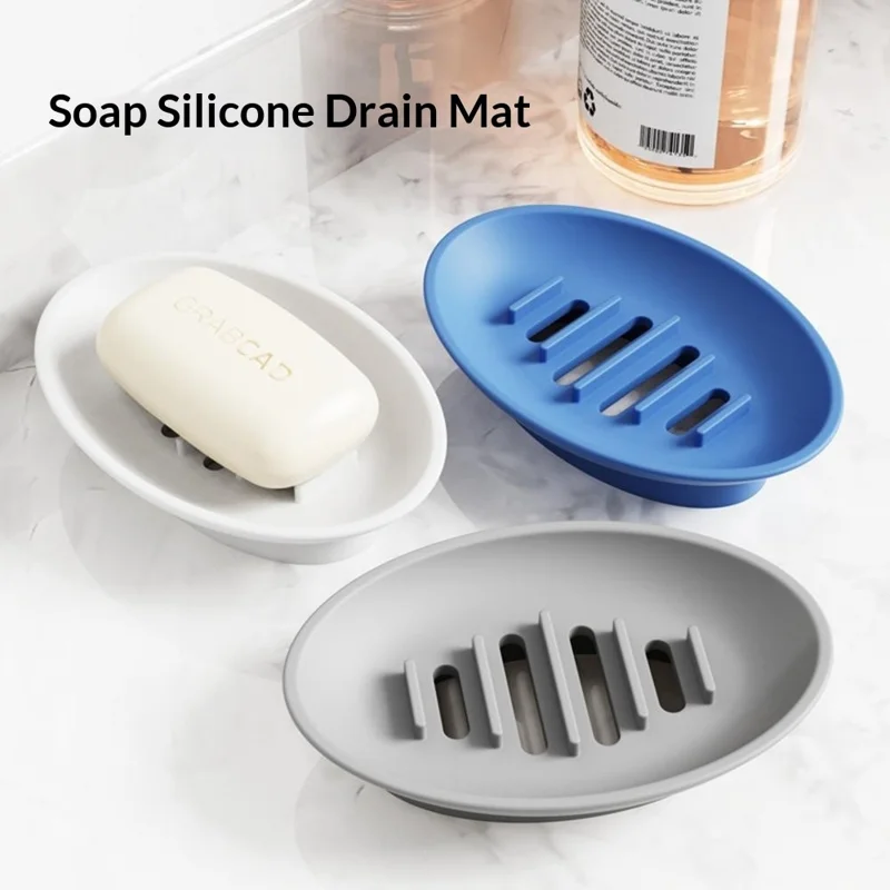 Silicone Soap Dish Non-Slip Easy Clean Drainage Soap Holder for Bathroom Kitchen - Grey