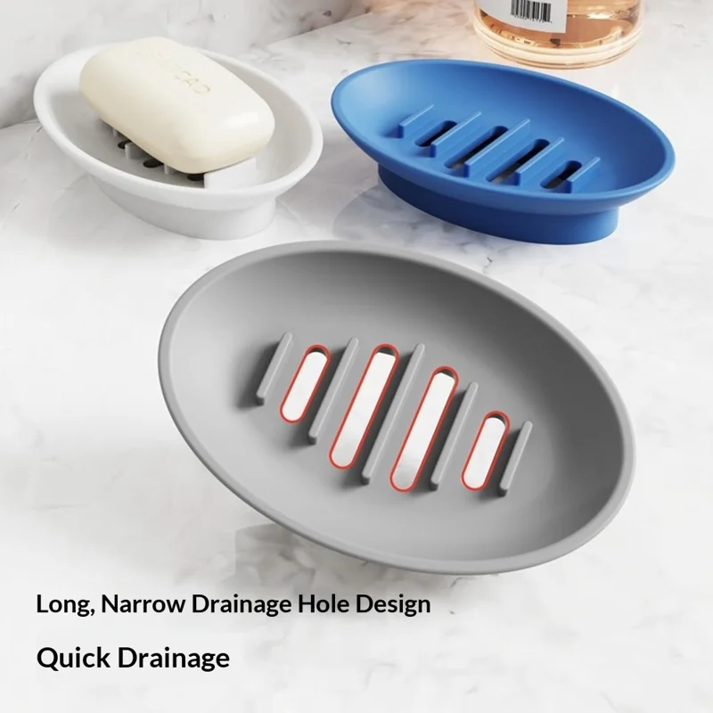 Silicone Soap Dish Non-Slip Easy Clean Drainage Soap Holder for Bathroom Kitchen - Grey