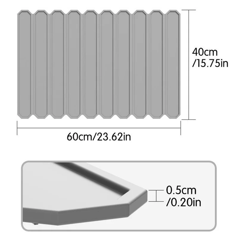 Foldable Silicone Drainage Mat Non-slip Quick-drying Heat-resistant Dish Drying Mat for Kitchen Countertop - Grey