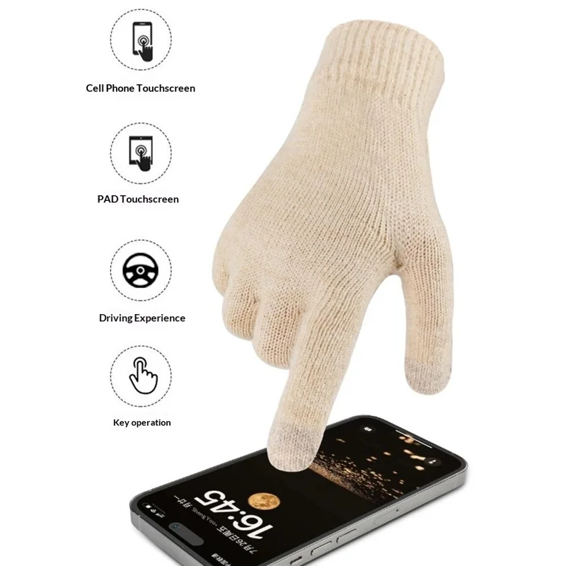 3Pcs / Set Knitted Hat Fleece Lined Scarf Touchscreen Gloves Winter Accessories for Outdoor Commuting - Beige