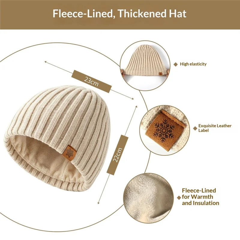 3Pcs / Set Knitted Hat Fleece Lined Scarf Touchscreen Gloves Winter Accessories for Outdoor Commuting - Beige