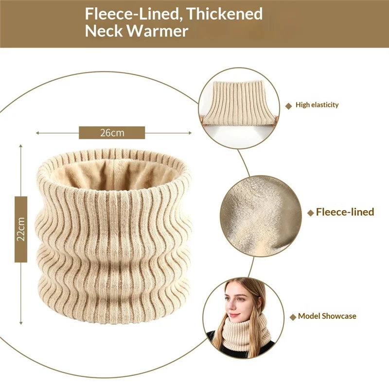 3Pcs / Set Knitted Hat Fleece Lined Scarf Touchscreen Gloves Winter Accessories for Outdoor Commuting - Beige