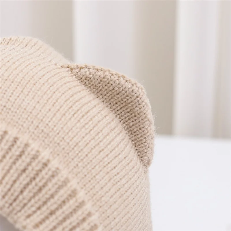 Kids Cat Ear Knitted Balaclava Soft Polyester Fiber Windproof Hat and Neck Warmer for Winter - Beige