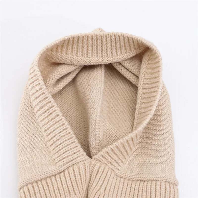 Kids Cat Ear Knitted Balaclava Soft Polyester Fiber Windproof Hat and Neck Warmer for Winter - Beige