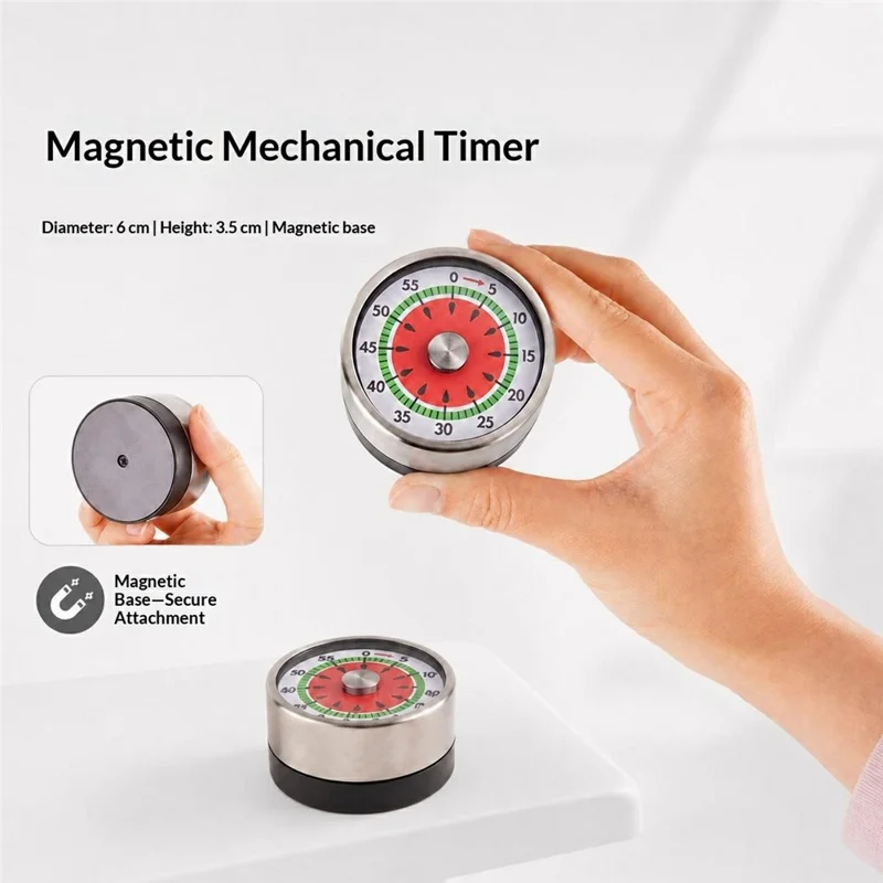 Mechanical Timer Magnetic Base 60 Min Countdown Watermelon Pattern Dial Kitchen Alarm Timer for Baking Study - Watermelon