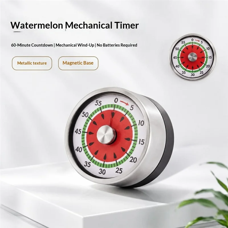 Mechanical Timer Magnetic Base 60 Min Countdown Watermelon Pattern Dial Kitchen Alarm Timer for Baking Study - Watermelon