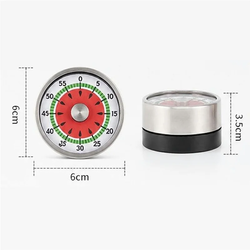 Mechanical Timer Magnetic Base 60 Min Countdown Watermelon Pattern Dial Kitchen Alarm Timer for Baking Study - Watermelon
