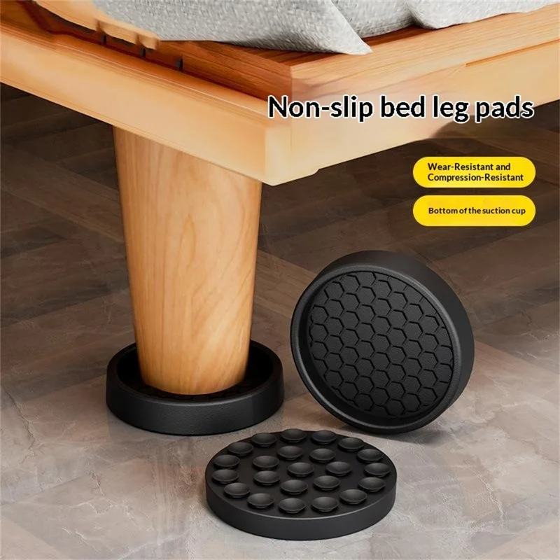 4Pcs 5cm Diameter Furniture Leg Pads Suction Cup Base Honeycomb Texture Shockproof Silent Floor Protectors for Sofa Bed Table - Black