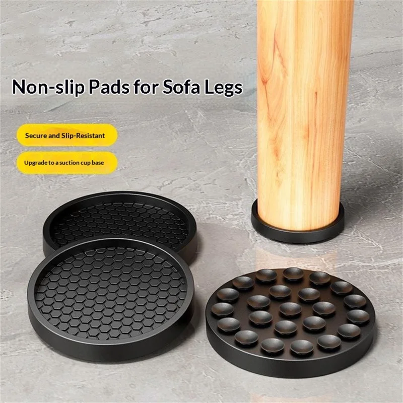 4Pcs 5cm Diameter Furniture Leg Pads Suction Cup Base Honeycomb Texture Shockproof Silent Floor Protectors for Sofa Bed Table - Black