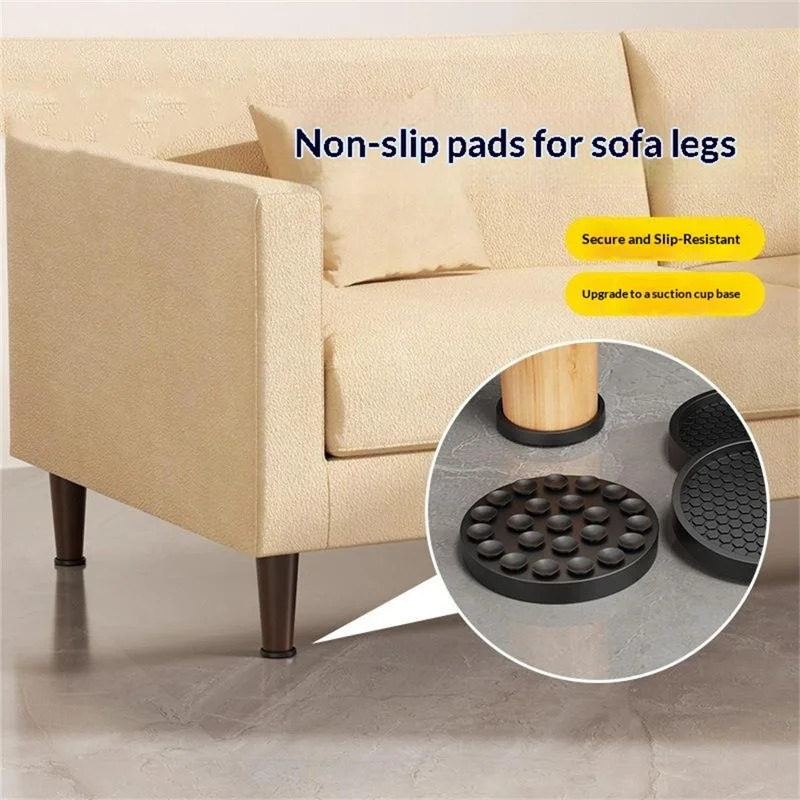 4Pcs 5cm Diameter Furniture Leg Pads Suction Cup Base Honeycomb Texture Shockproof Silent Floor Protectors for Sofa Bed Table - Black