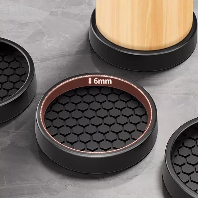 4Pcs 5cm Diameter Furniture Leg Pads Suction Cup Base Honeycomb Texture Shockproof Silent Floor Protectors for Sofa Bed Table - Black