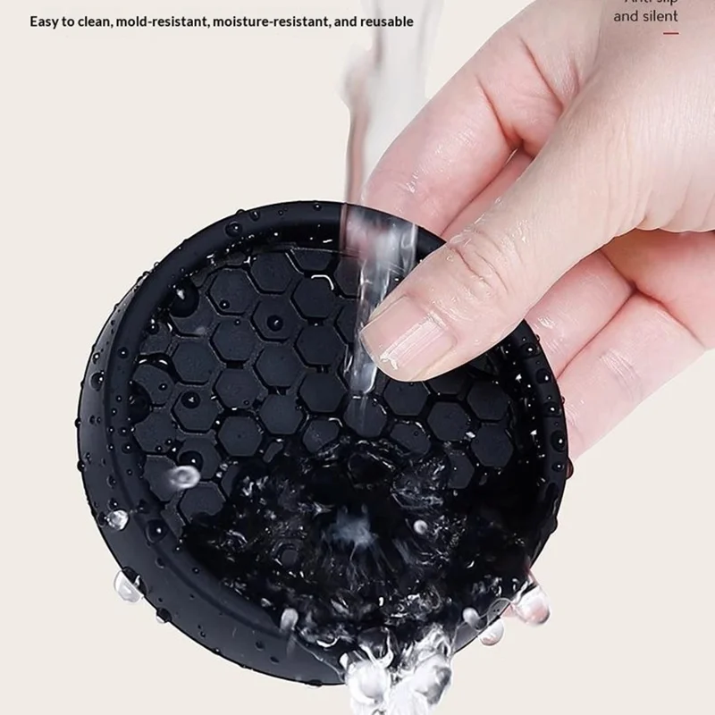 4Pcs 5cm Diameter Furniture Leg Pads Suction Cup Base Honeycomb Texture Shockproof Silent Floor Protectors for Sofa Bed Table - Black