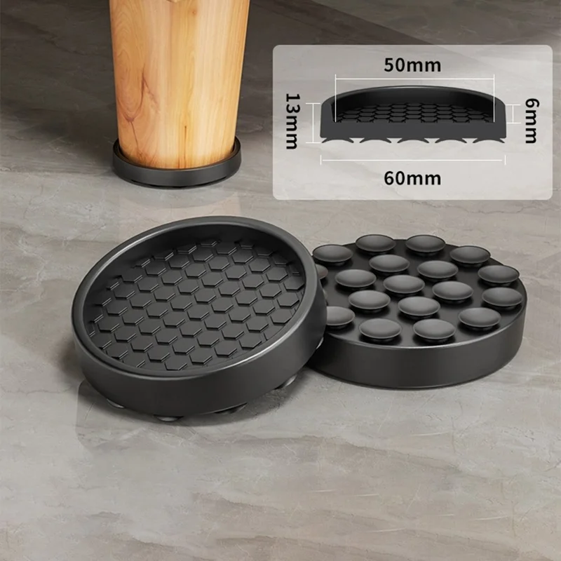4Pcs 5cm Diameter Furniture Leg Pads Suction Cup Base Honeycomb Texture Shockproof Silent Floor Protectors for Sofa Bed Table - Black