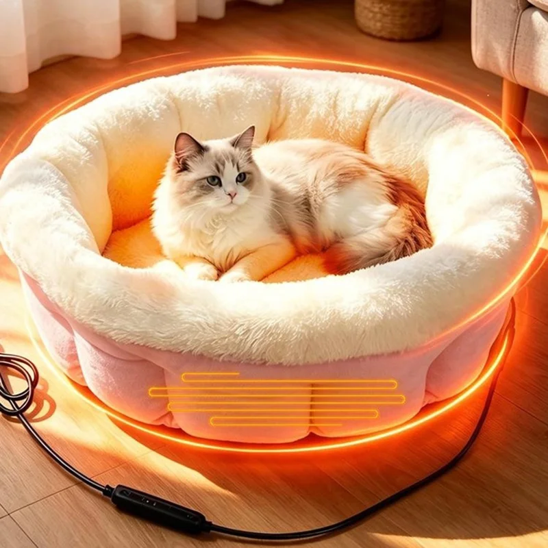 40cm 5V USB Heated Pet Bed Detachable Washable Electric Warming Cat Dog Bed with Timer for Winter - Grey+Coffee