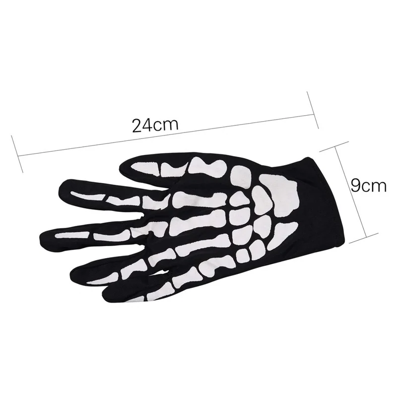 1 Pair Skeleton Pattern Full Finger Gloves for Cosplay Halloween Parties Stage Performance - Black+White