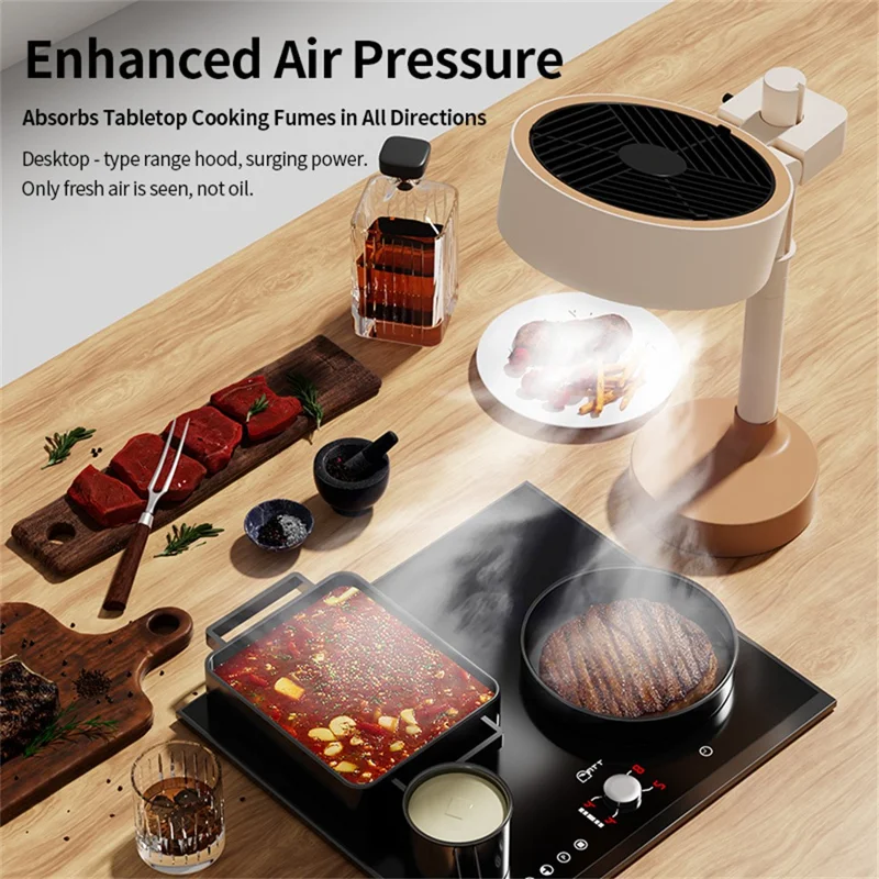 P-1 Mini Desktop Range Hood 3-Speed Adjustable Type-C Plug-in 8W Smoke Purifier for Hot Pot Grilling - Beige