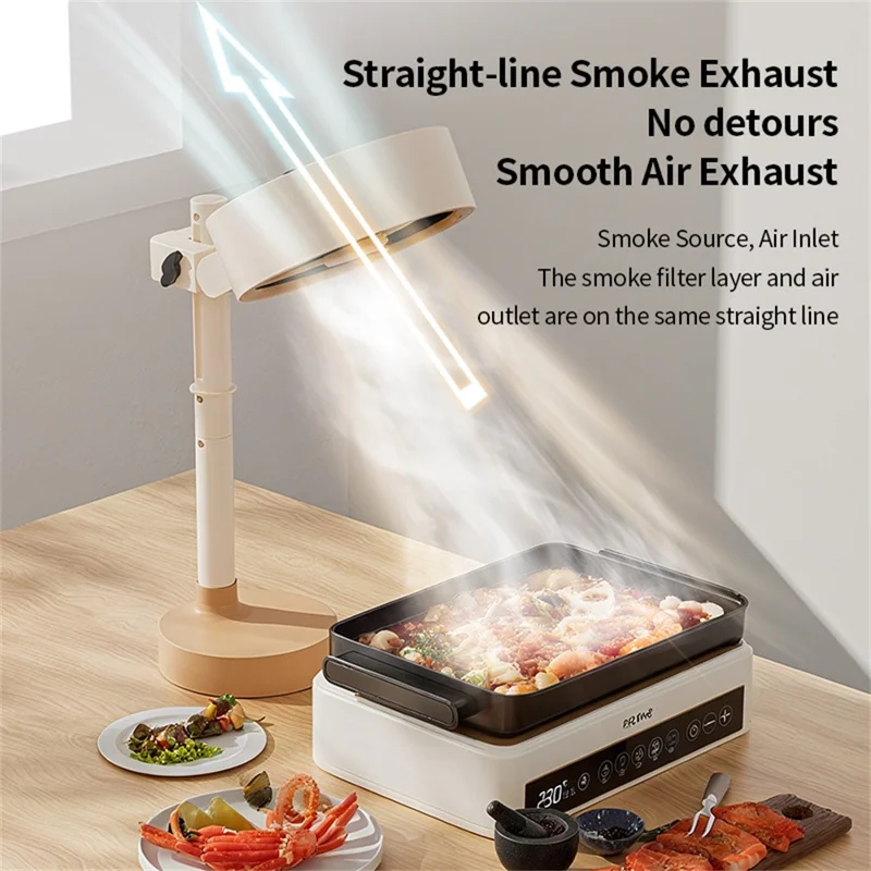 P-1 Mini Desktop Range Hood 3-Speed Adjustable Type-C Plug-in 8W Smoke Purifier for Hot Pot Grilling - Beige