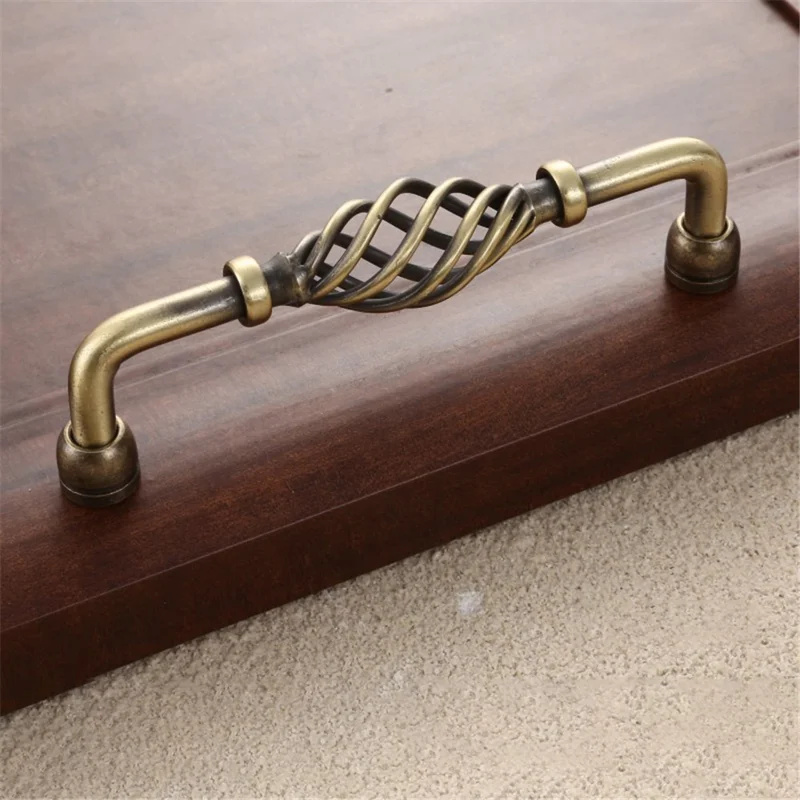 22 mm Skruv Järn Skåphandtag Vintage Urgraverad Fågelbur Handtag Lådhandtag Garderob Dörrhandtag - 6099-128 Brons