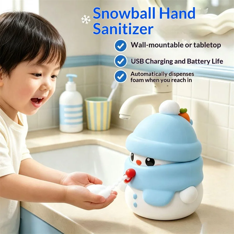 Distributore Automatico di Sapone in Schiuma 280ml, Design Cartone Animato di Uomo di Neve, Sensore 3 Livelli, Impermeabile IPX7 - Blu