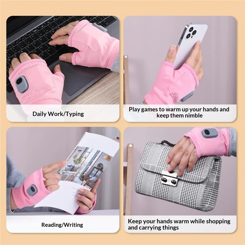 1 Pair Heated Gloves Graphene Heating 3-Level Temperature Control Touchscreen Half-Finger for Cycling - Pink