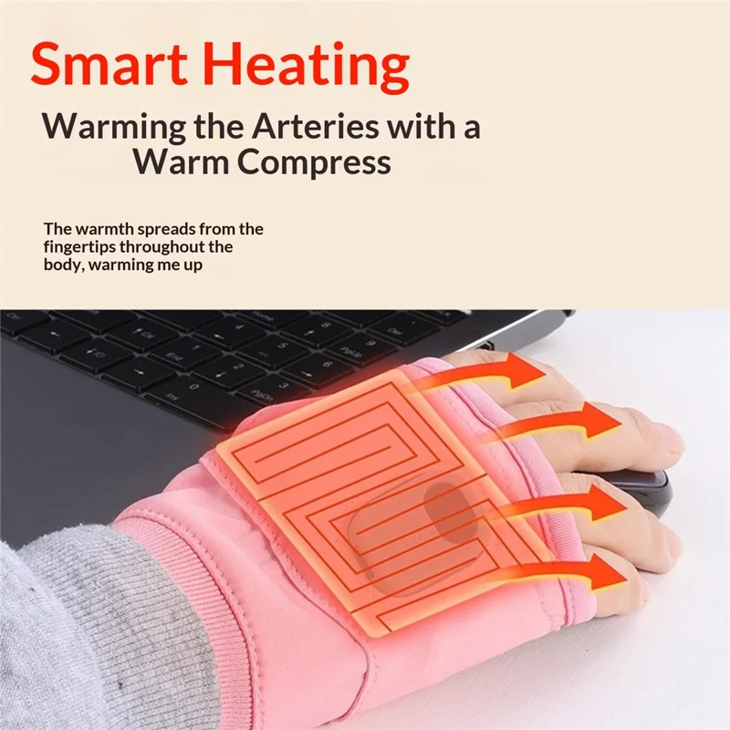 1 Pair Heated Gloves Graphene Heating 3-Level Temperature Control Touchscreen Half-Finger for Cycling - Pink