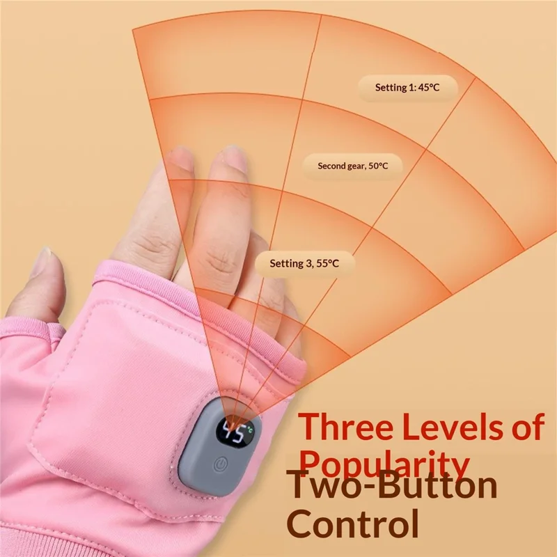 1 Pair Heated Gloves Graphene Heating 3-Level Temperature Control Touchscreen Half-Finger for Cycling - Pink