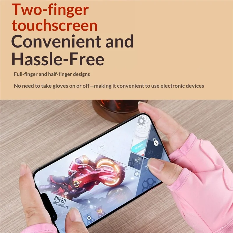 1 Pair Heated Gloves Graphene Heating 3-Level Temperature Control Touchscreen Half-Finger for Cycling - Pink
