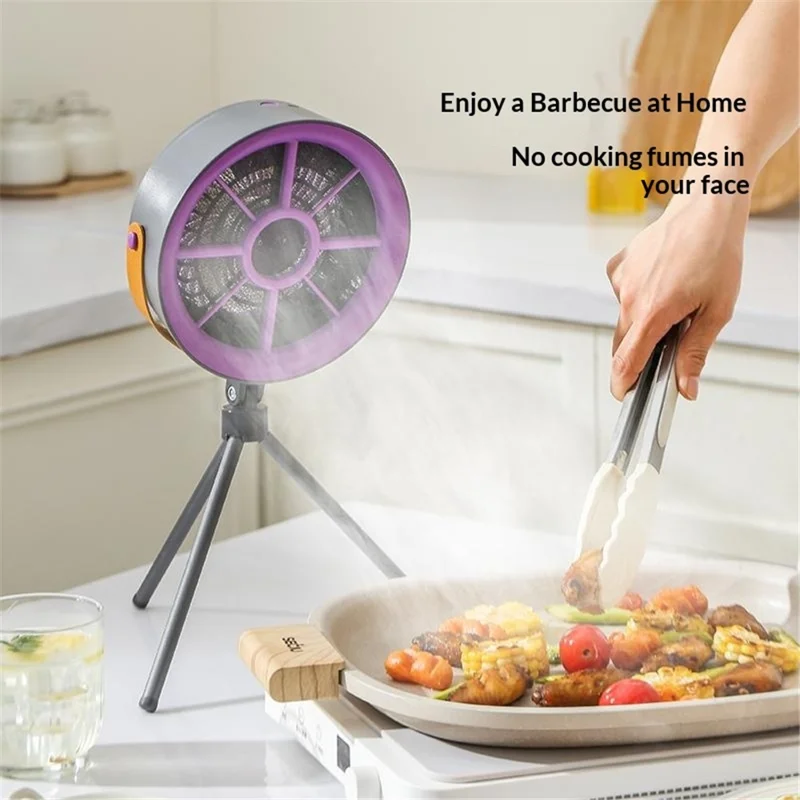 FC-6629 5W 3-Speed Portable Kitchen Smoke Extractor Fan for Hot Pot Barbecue Camping - Purple
