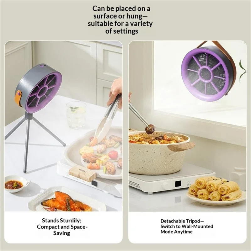 FC-6629 5W 3-Speed Portable Kitchen Smoke Extractor Fan for Hot Pot Barbecue Camping - Purple