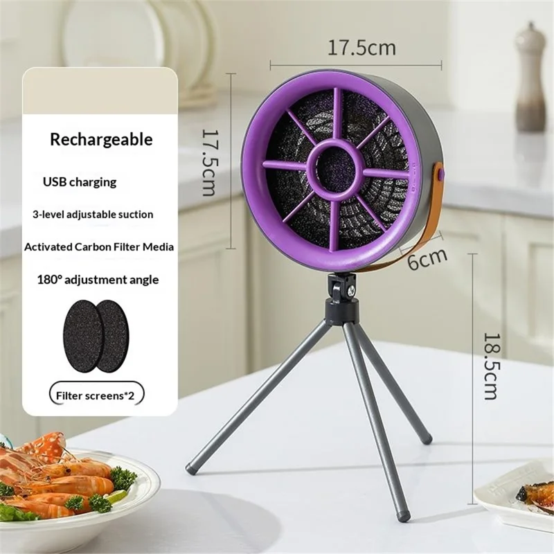 FC-6629 5W 3-Speed Portable Kitchen Smoke Extractor Fan for Hot Pot Barbecue Camping - Purple