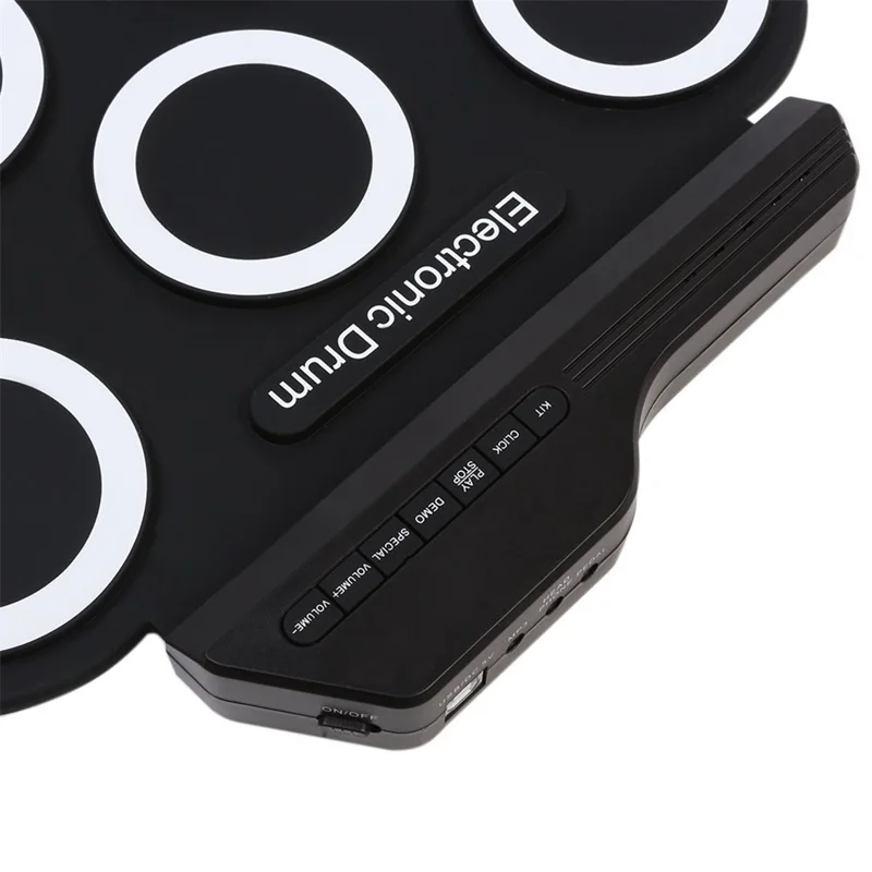 Batteria Elettronica Arrotolabile a 7 Pads in Silicone + ABS, Kit Pieghevole per Esercitarsi a Casa - Nero