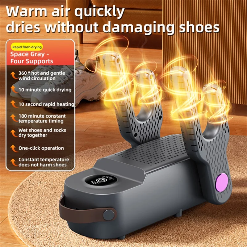 HXQ-14 4-Arm Shoe Dryer 150W 48 Degrees Celsius Constant Temperature Foldable Timer for Shoes and Boots, EU Plug