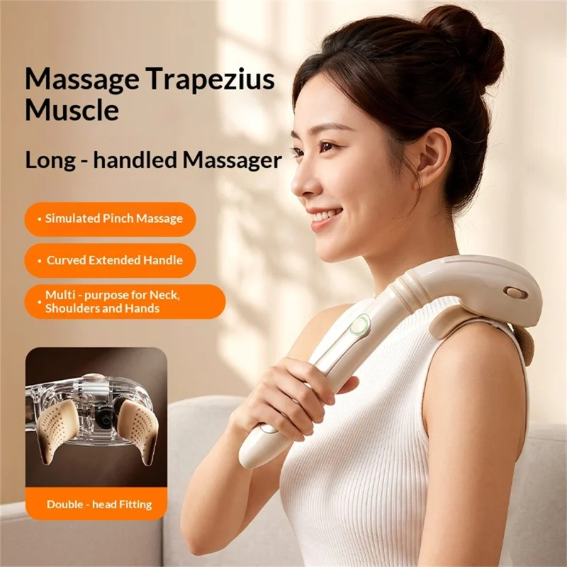 Massajador Cervical com Cabo Longo em Forma de 7 SY-008, 3 Níveis Ajustáveis, Carregamento Rápido Type-C - Bege