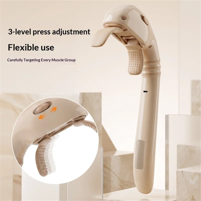Massajador Cervical com Cabo Longo em Forma de 7 SY-008, 3 Níveis Ajustáveis, Carregamento Rápido Type-C - Bege