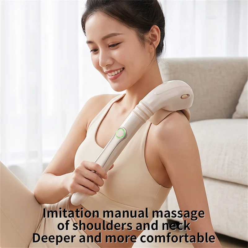 Massajador Cervical com Cabo Longo em Forma de 7 SY-008, 3 Níveis Ajustáveis, Carregamento Rápido Type-C - Bege