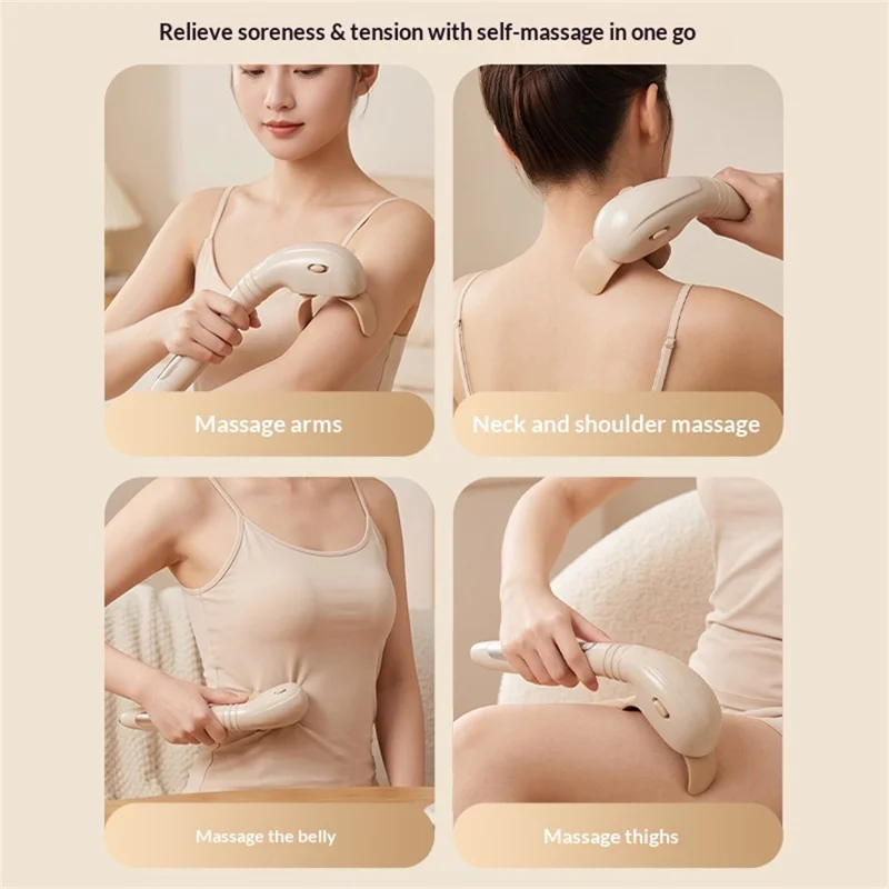 Massajador Cervical com Cabo Longo em Forma de 7 SY-008, 3 Níveis Ajustáveis, Carregamento Rápido Type-C - Bege