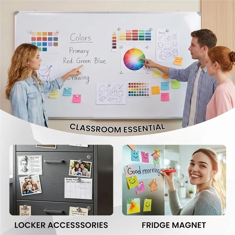 30 Stück Metall-Magnethalter 11 x 13 mm mit integriertem Magnet für Kühlschrank, Whiteboard, Schließfach – Silber