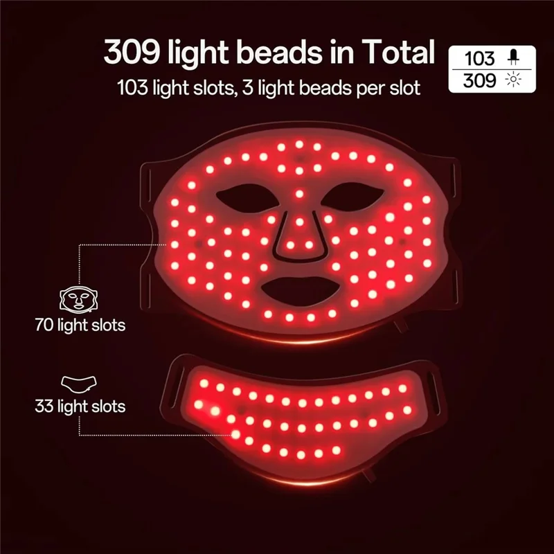 7-Color LED Face and Neck Beauty Mask Soft Silicone 1200mAh for Home Use - Black