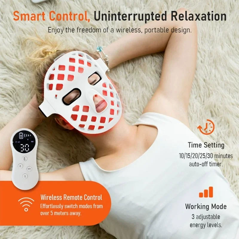 5D LED Beauty Mask 2.5W 7-Mode Light Therapy ABS + Silicone Face Mask with Timer - White